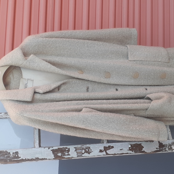 vtg Zelinka Matlik for I Magnin Tan Tweed Pea Coat, Duster Medium L - Picture 3 of 9